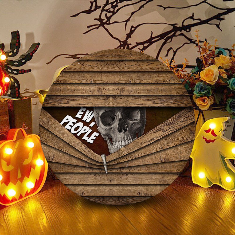 Skull Welcome Halloween Round Wooden Sign MLN547WD