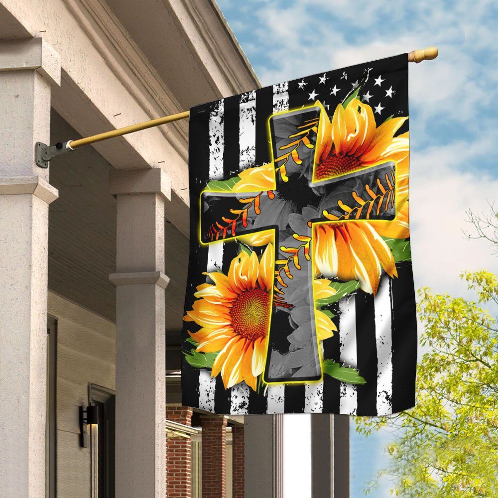 Softball Cross Sunflower American Flag