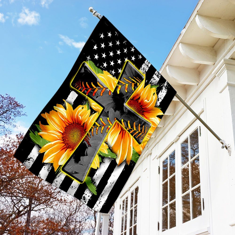 Softball Cross Sunflower American Flag