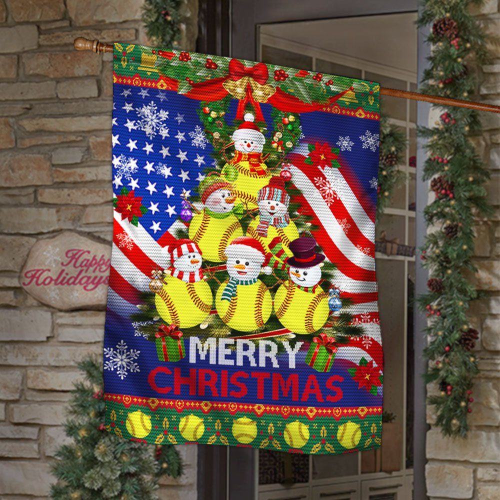 Softball Snowman Merry Christmas American Flag THH3596Fv1