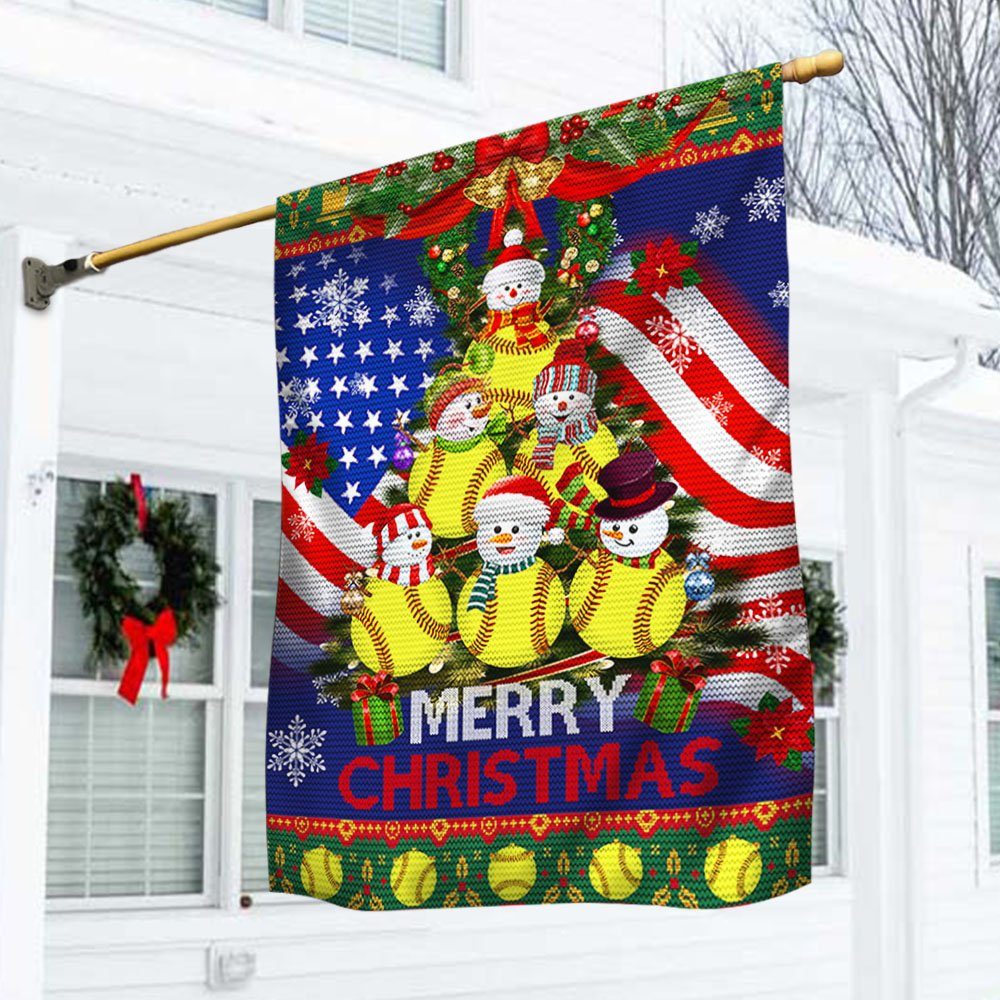 Softball Snowman Merry Christmas American Flag THH3596Fv1