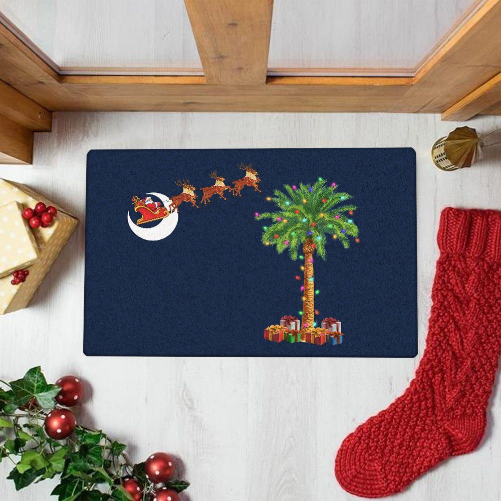 South Carolina Christmas Doormat Santa Palmetto Tree LNT749DM