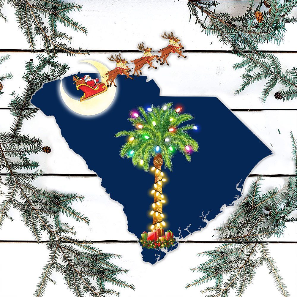 South Carolina Hanging Metal Sign Santa On Sleigh Reindeer LNT789MS