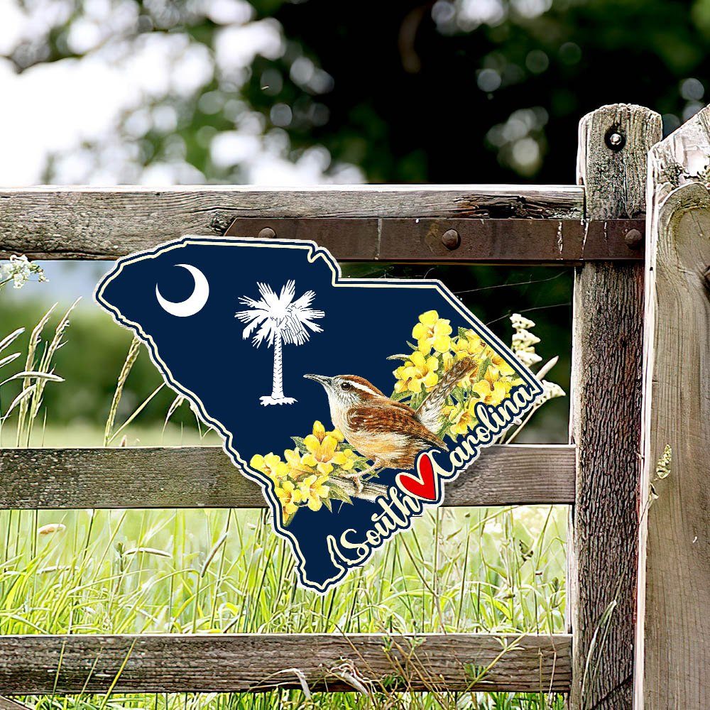 South Carolina Metal Sign Carolina Wren with Yellow Jessamine BNN730MS