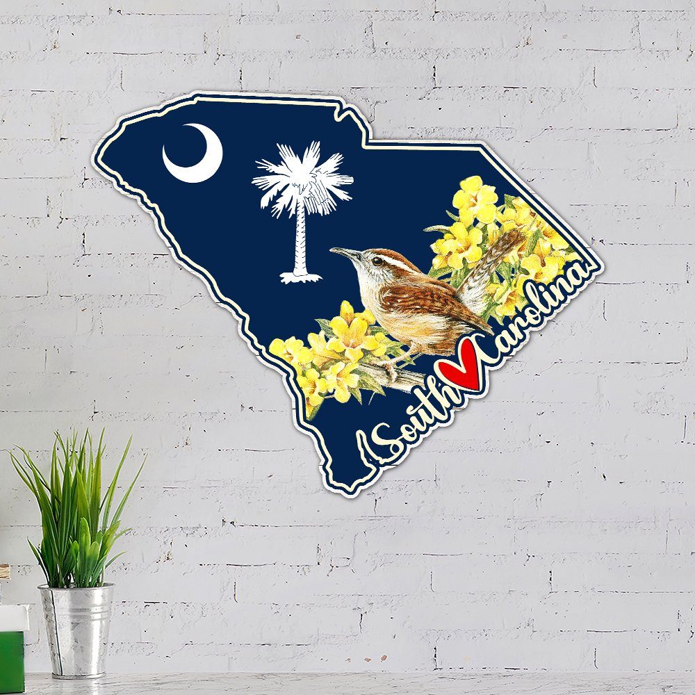 South Carolina Metal Sign Carolina Wren with Yellow Jessamine BNN730MS