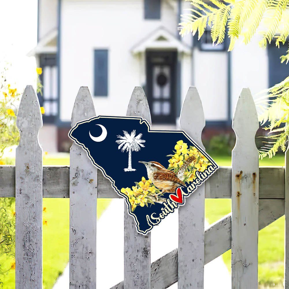 South Carolina Metal Sign Carolina Wren with Yellow Jessamine BNN730MS