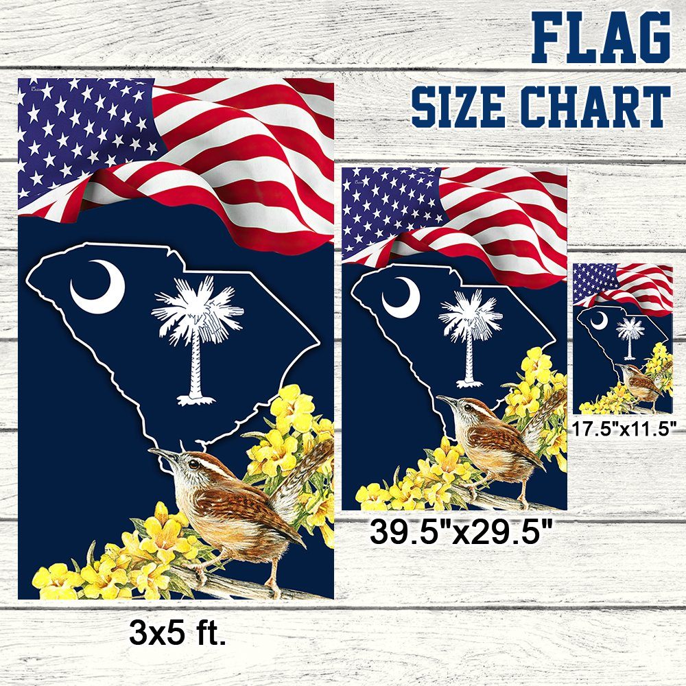 South Carolina With Carolina Wren Bird and Yellow Jessamine Flower, South Carolina Flag TPT811F