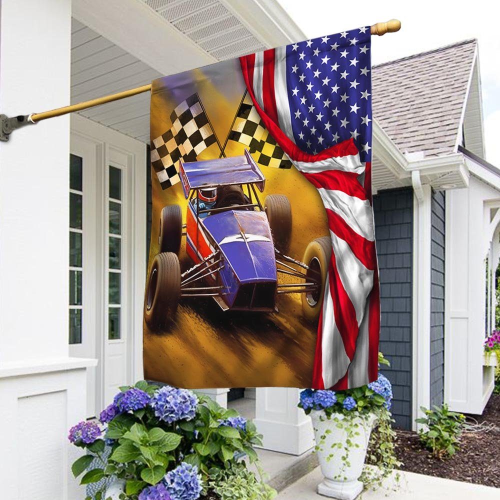 Sprint Car Dirt Track Racing American Flag TQN1386F