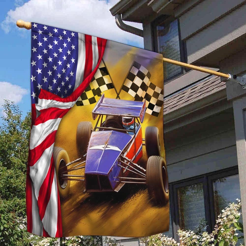 Sprint Car Dirt Track Racing American Flag TQN1386F