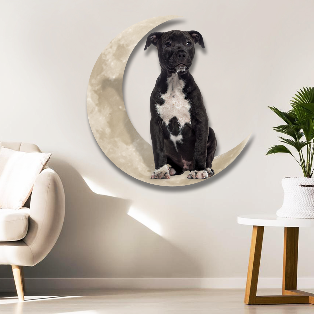 Staffordshire Bull Terrier Dog And Moon Hanging Metal Sign QNK879MSv47