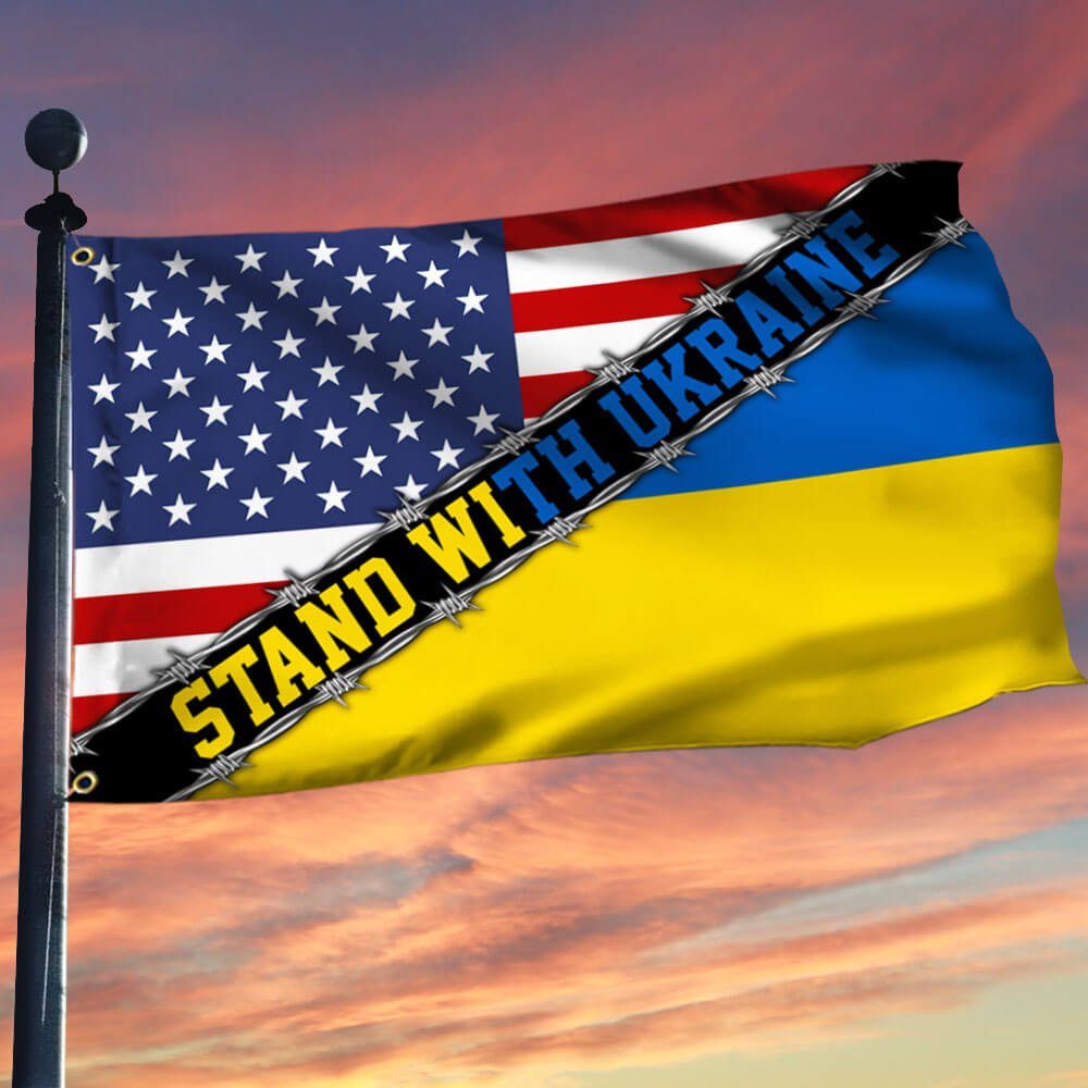 Stand With Ukraine, America Ukraine Grommet Flag THB3781GF