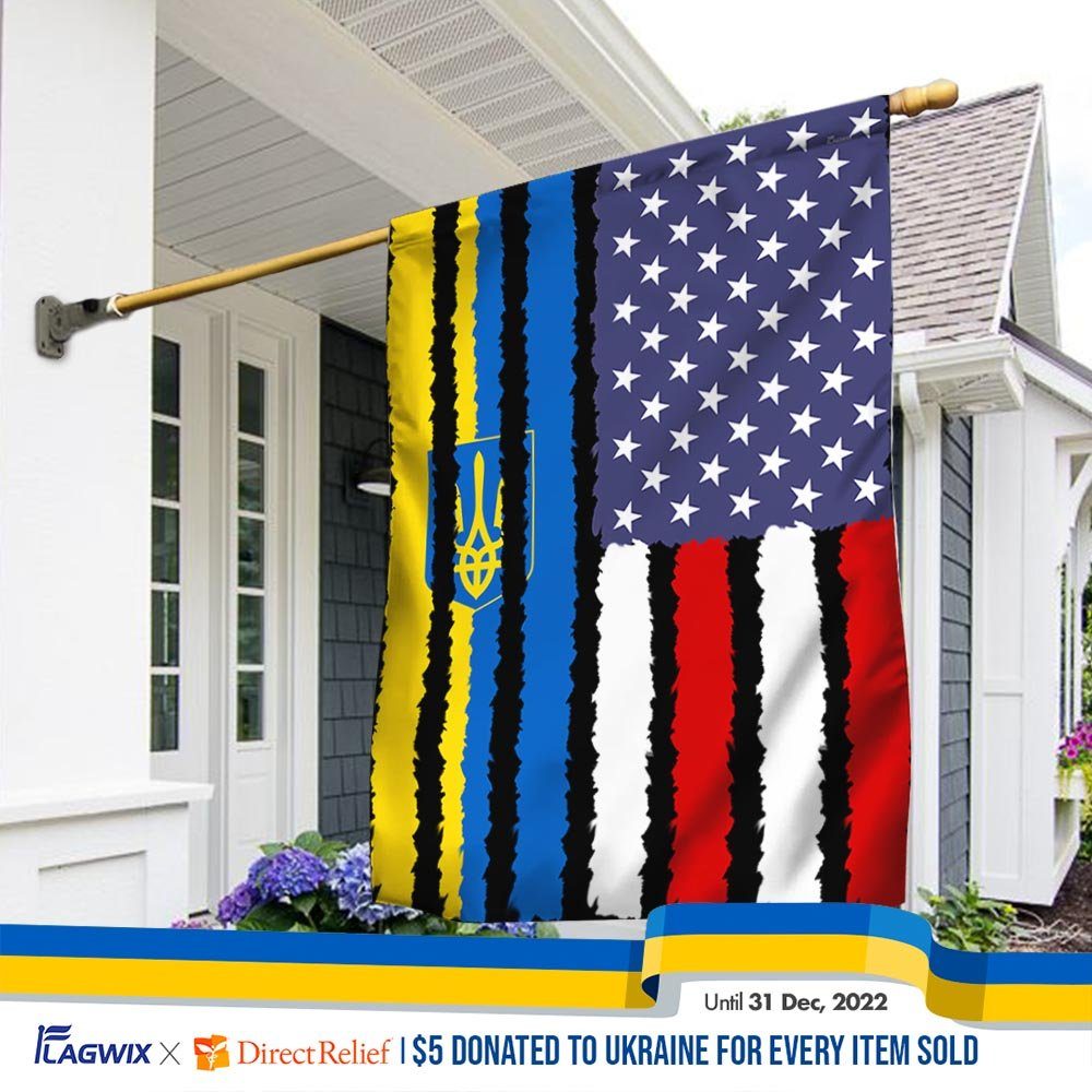 Stand With Ukraine. Ukraine America Flag THH3838F