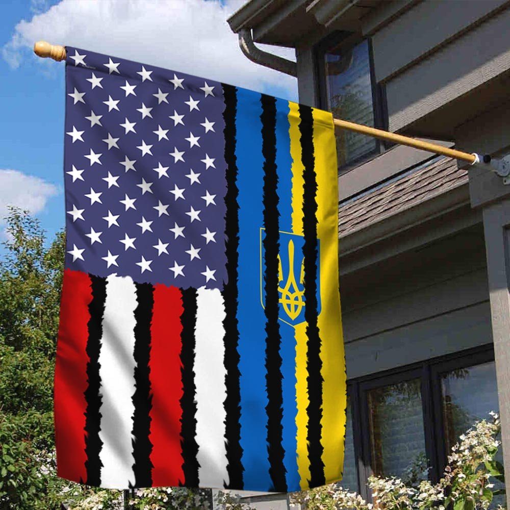 Stand With Ukraine. Ukraine America Flag THH3838F