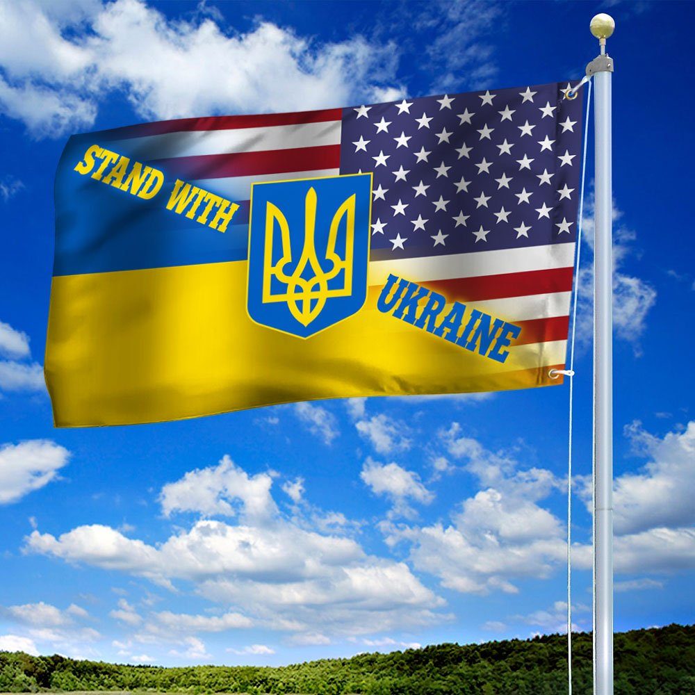 Stand With Ukraine Grommet Flag DDH3334GF