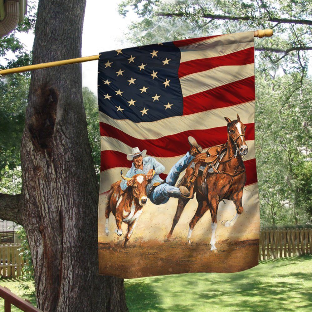 Steer Wrestling American Flag LHA1809F