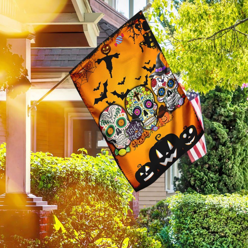 Sugar Skull Halloween Flagwix™ Three Skulls Halloween Flag