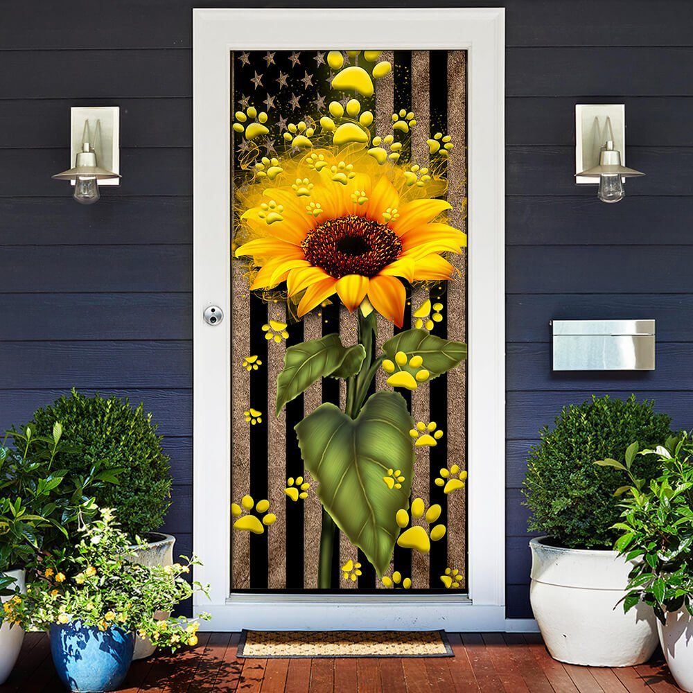 Sunflower Dog Paw Door Cover