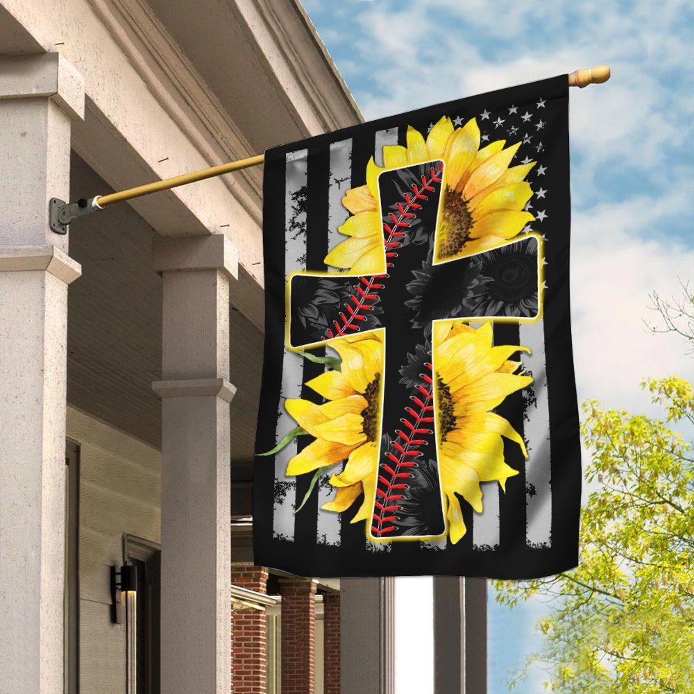 Sunflower Jesus Flagwix™ Jesus And Softball Sunflower Christian Cross Flag