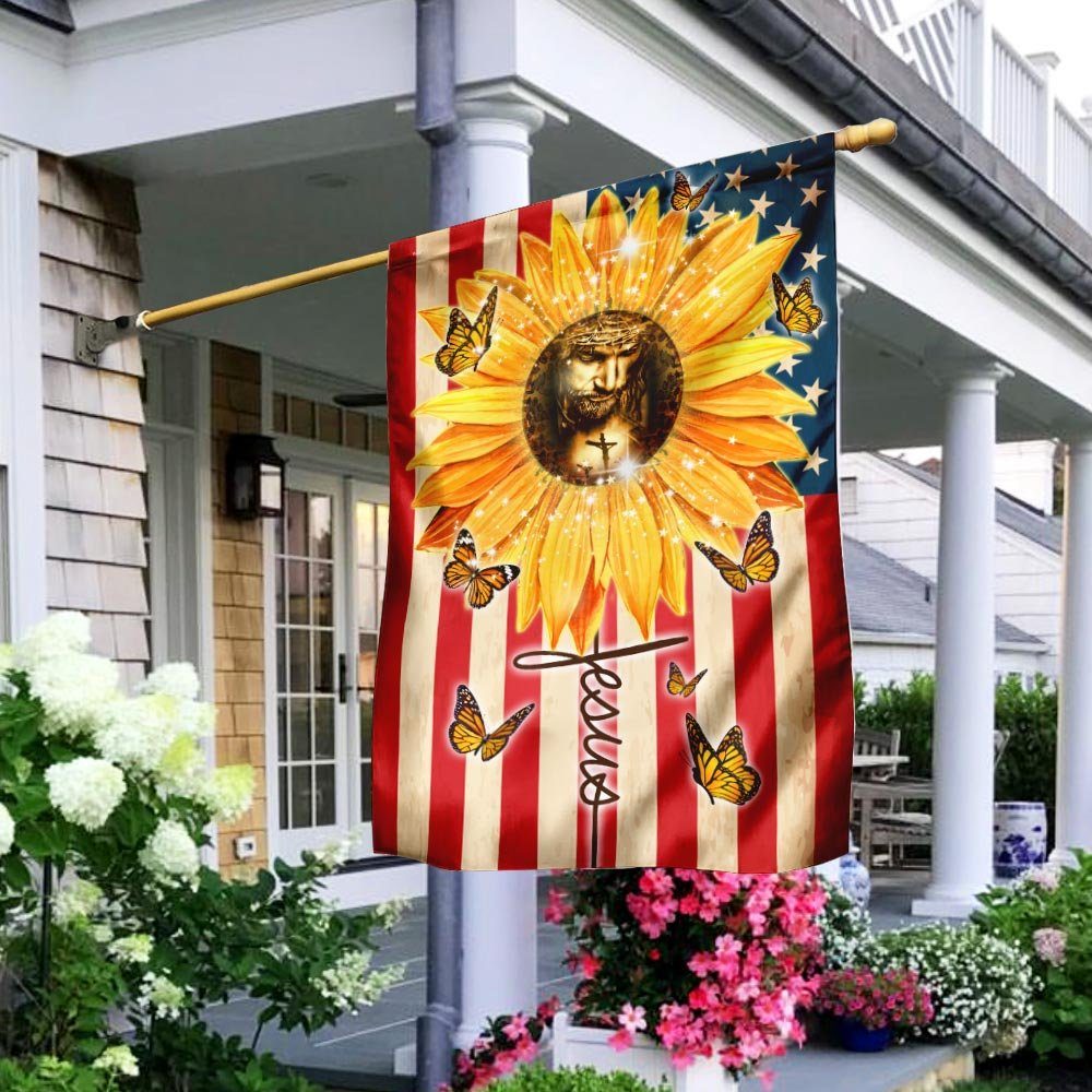 Sunflowers And Jesus Flagwix™ Jesus Faith American Flag