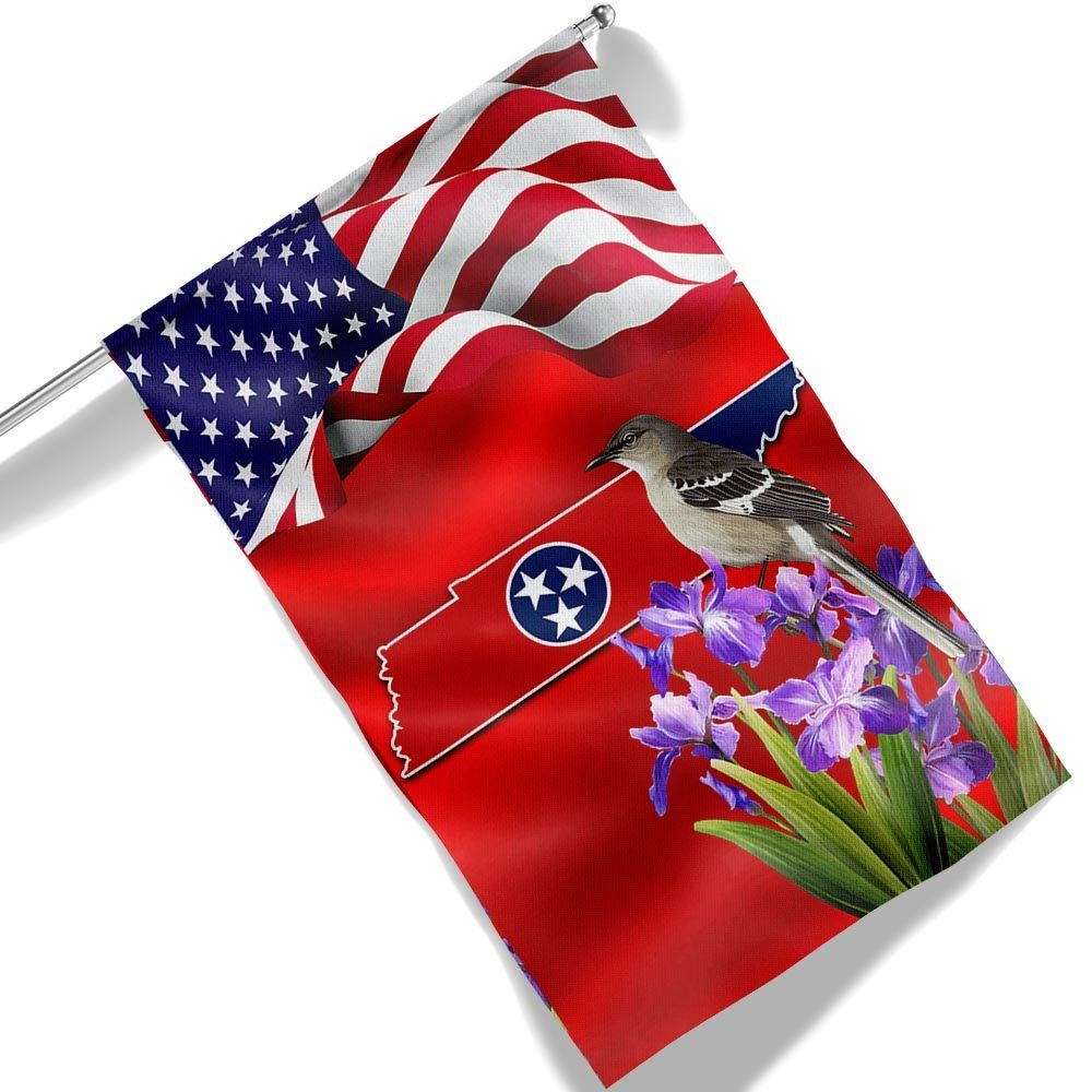 Tennessee State With Mocking Bird and Iris Flower, Tennessee Flag TPT775Fv4