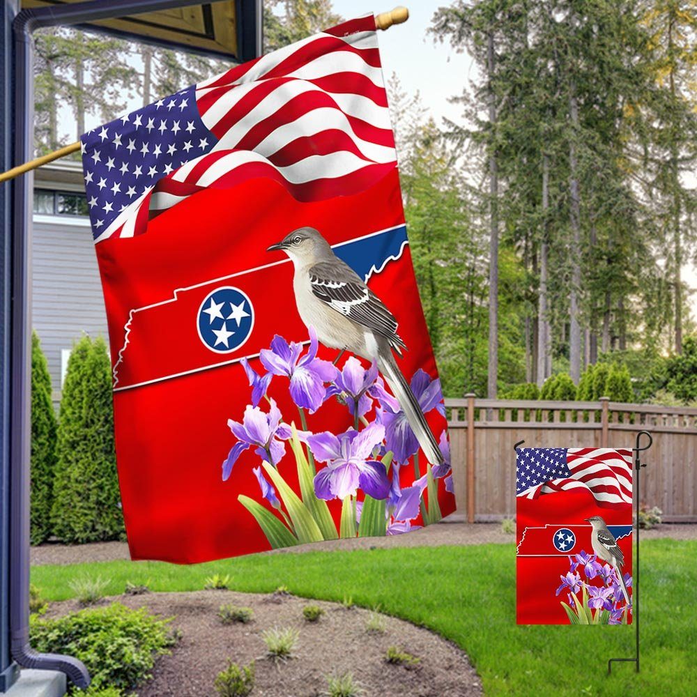 Tennessee State With Mocking Bird and Iris Flower, Tennessee Flag TPT775Fv4