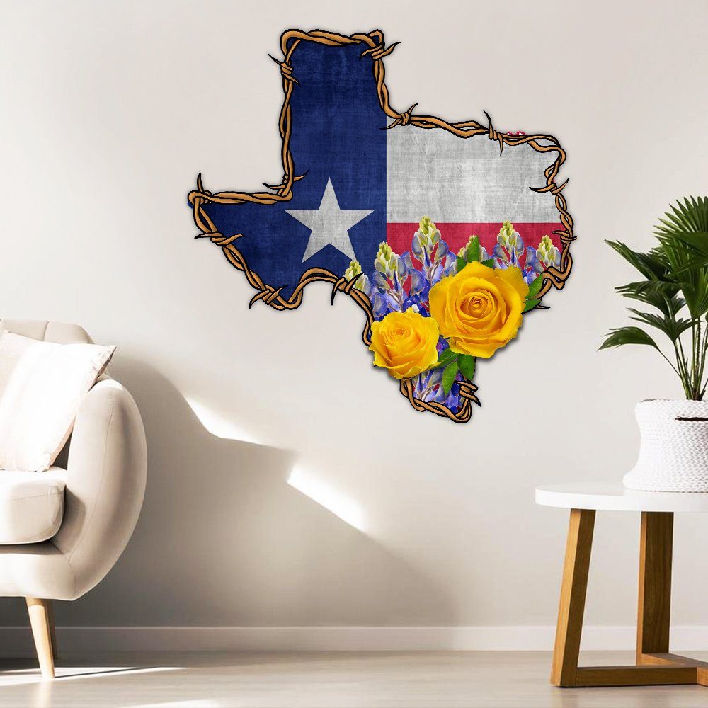 Texas American Yellow Rose Hanging Metal Sign LNT02MS