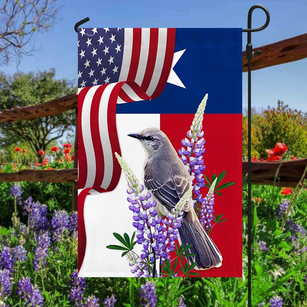 Texas Bluebonnet and Mockingbird Flag MLN1141Fv1