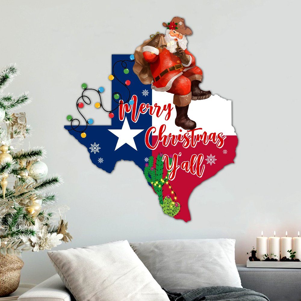 Texas Christmas Hanging Metal Sign Merry Christmas Y’all LNT579MS