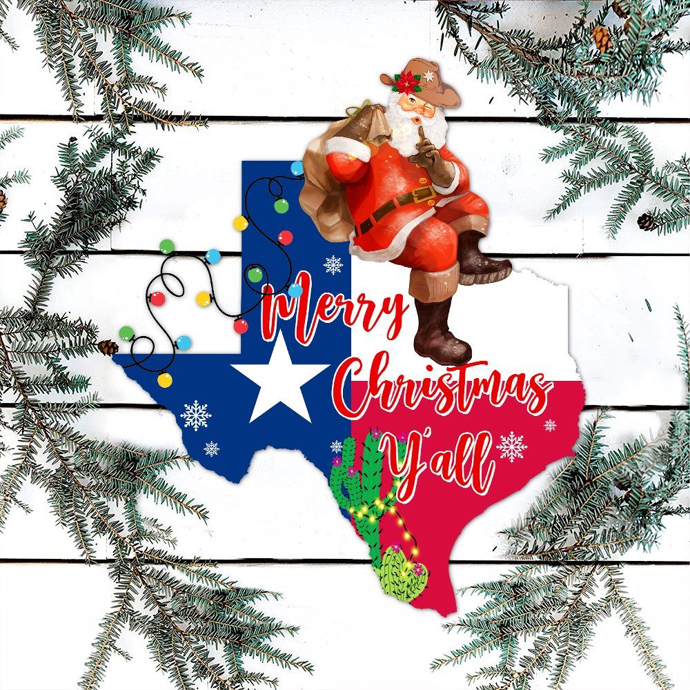 Texas Christmas Hanging Metal Sign Merry Christmas Y’all LNT579MS