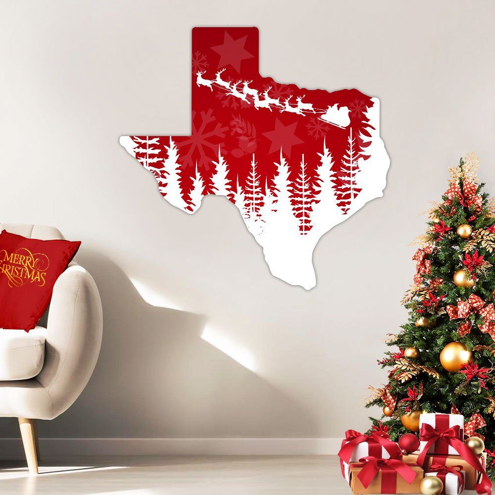 Texas Christmas Map Hanging Metal Sign TQN724MS