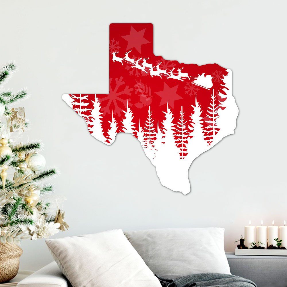 Texas Christmas Map Hanging Metal Sign TQN724MS