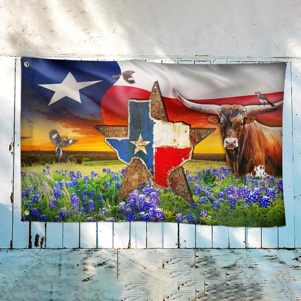 Texas Flag Longhorn Cattle Texas Grommet Flag QTR05GF