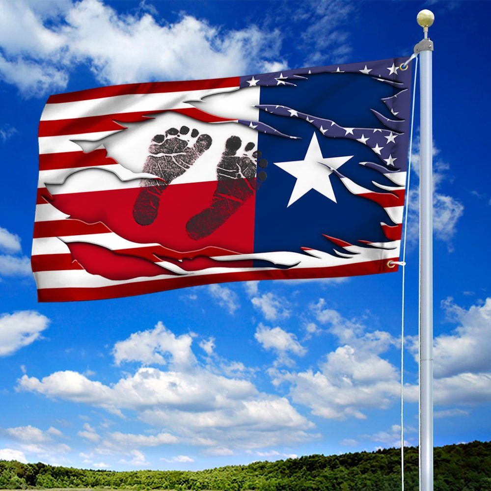 Texas Flag Texas American Baby Footprints Grommet Flag QTR219GF