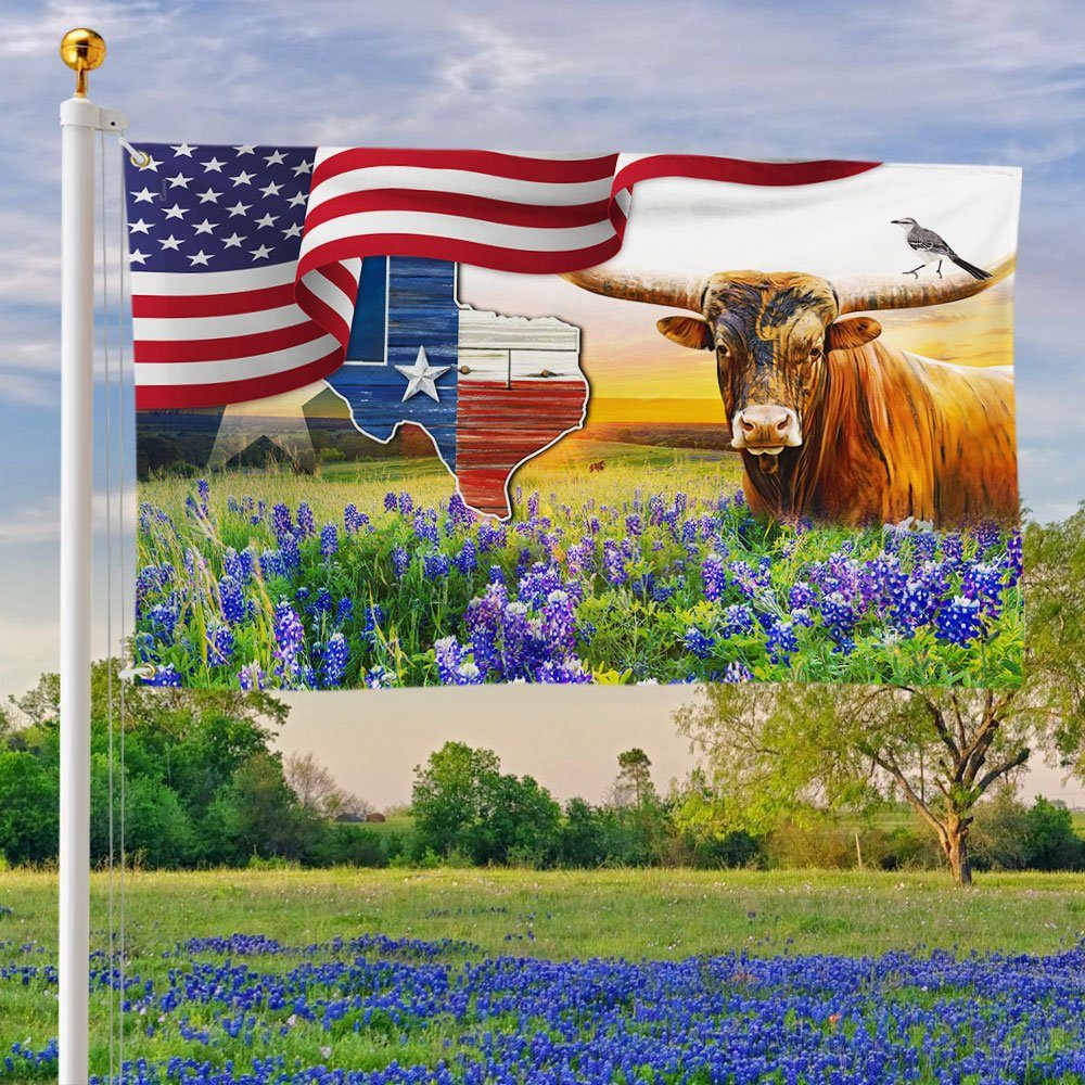 Texas Longhorn Bluebonnet Grommet Flag MLN1111GFv1