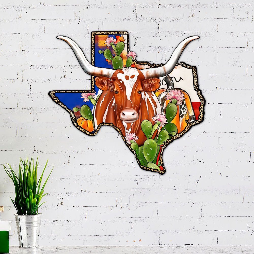 Texas Longhorn Hanging Metal Sign Happy Fall LNT552MS