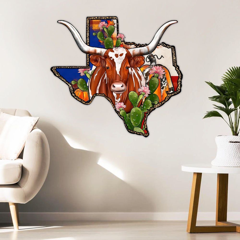 Texas Longhorn Hanging Metal Sign Happy Fall LNT552MS