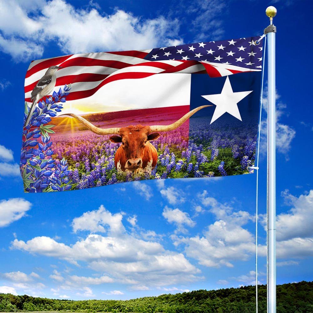 Texas Longhorns Bluebonnets Mockingbird, Texas Flag TPT767GF