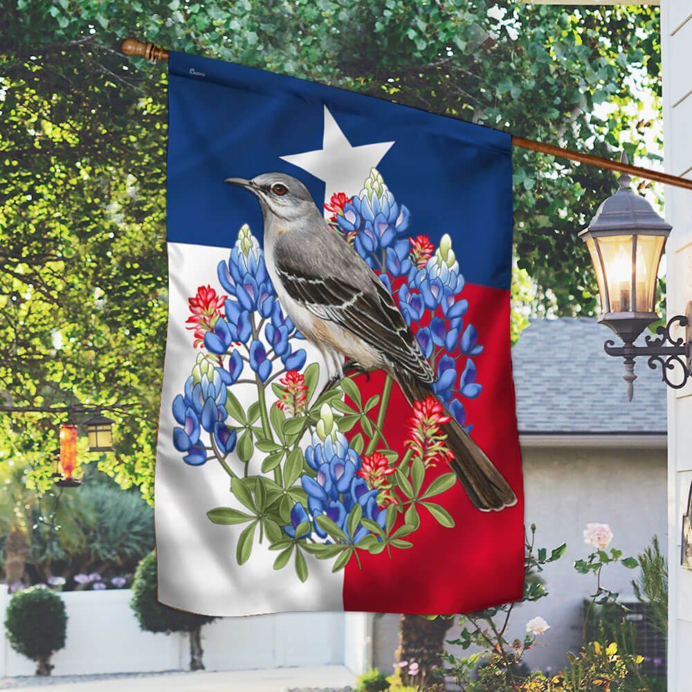 Texas Northern Mockingbird Flag Bluebonnet LNT224F