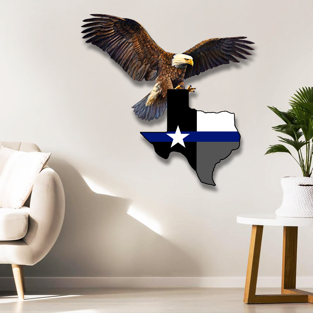 Texas Thin Blue Line Eagle Hanging Metal Sign TQN56MSv1