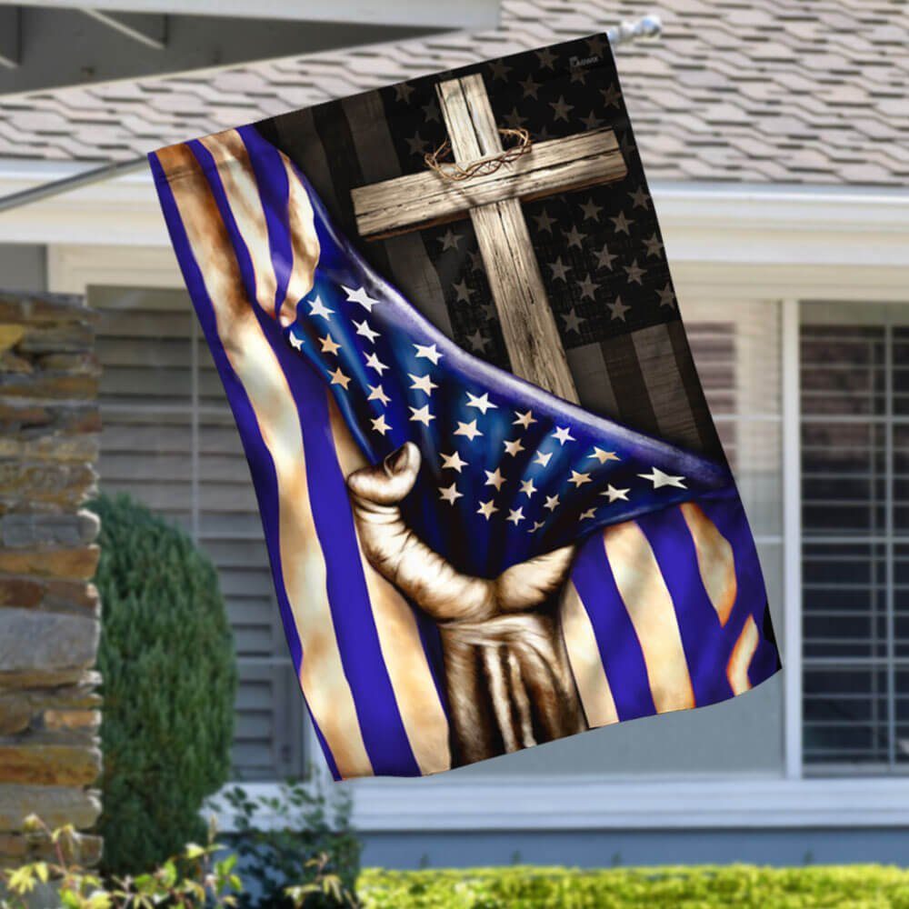 The Thin Blue Line Christian Cross. American U.S. Flag THB2062F