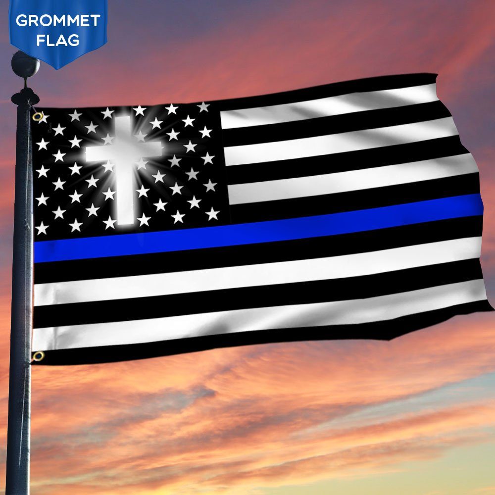 The Thin Blue Line Flag Christian Cross THH3390GF