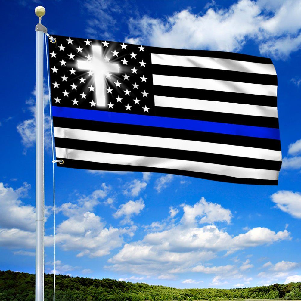 The Thin Blue Line Flag Christian Cross THH3390GF