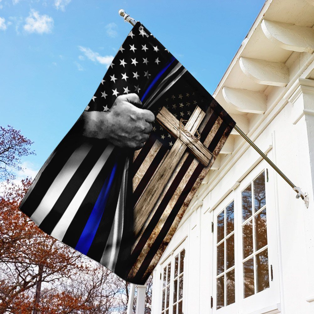 Thin Blue Line – Christian Cross Flag