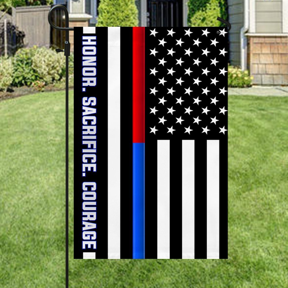Thin Red Blue Line Flag Firefighter Police Honor Sacrifice Courage TQN288F