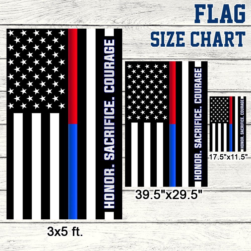 Thin Red Blue Line Flag Firefighter Police Honor Sacrifice Courage TQN288F