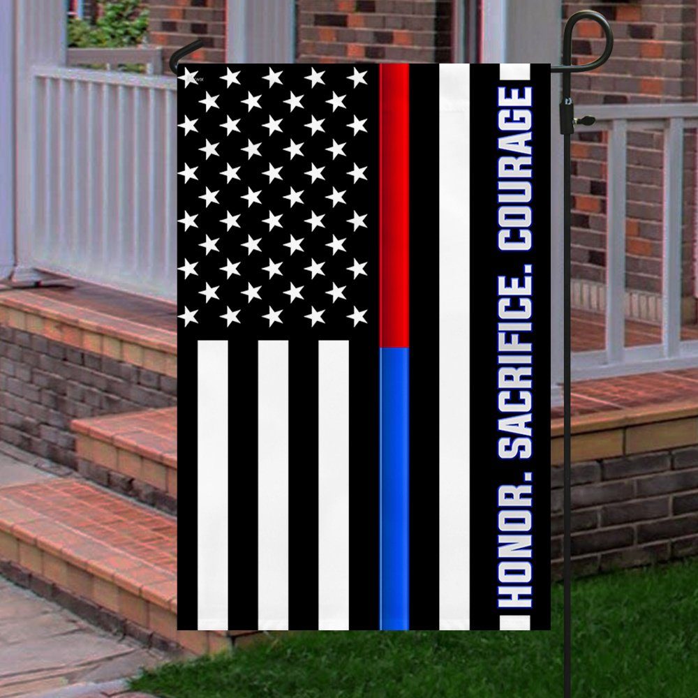 Thin Red Blue Line Flag Firefighter Police Honor Sacrifice Courage TQN288F
