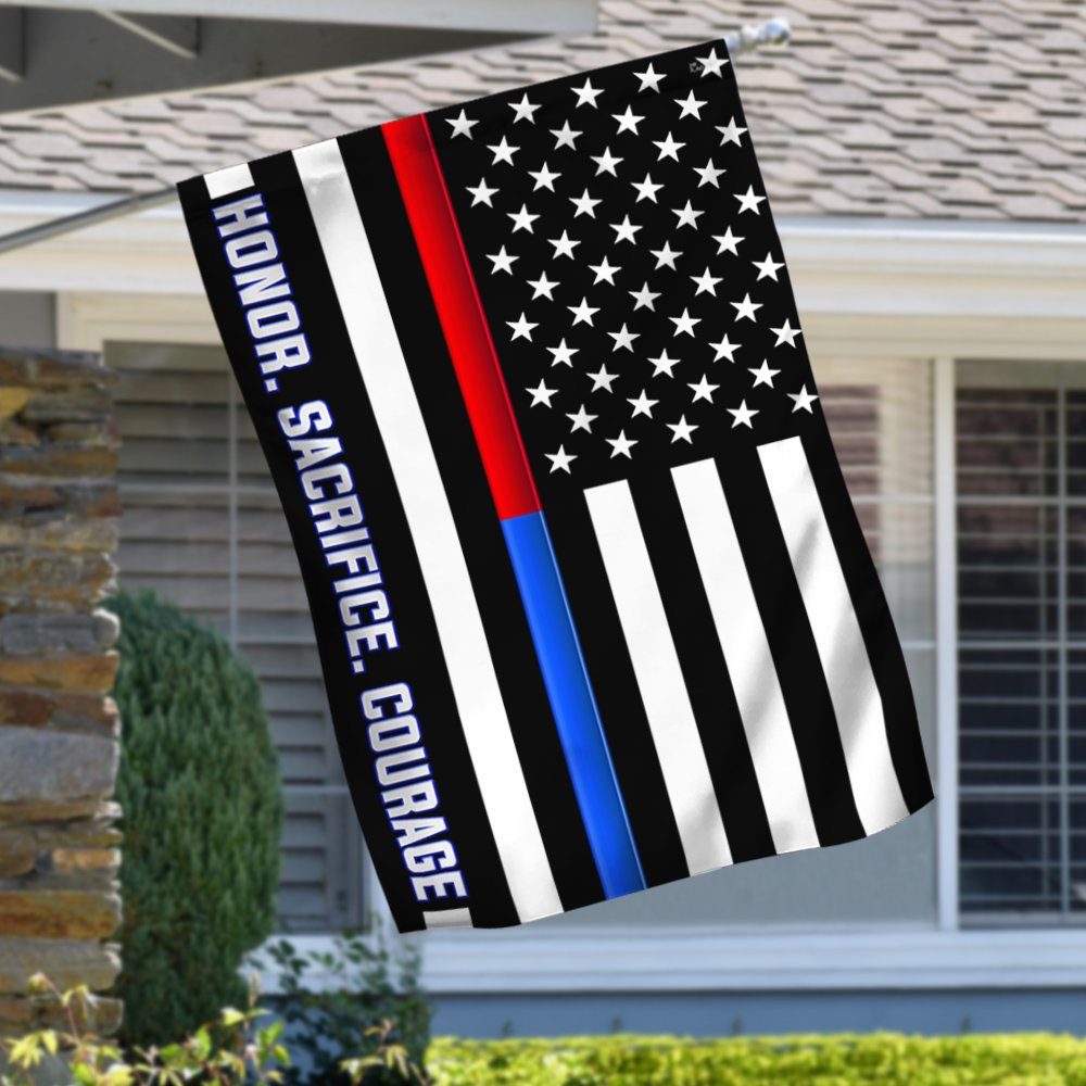 Thin Red Blue Line Flag Firefighter Police Honor Sacrifice Courage TQN288F