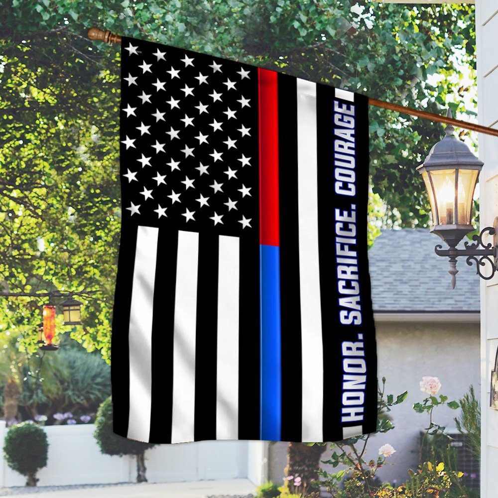 Thin Red Blue Line Flag Firefighter Police Honor Sacrifice Courage TQN288F