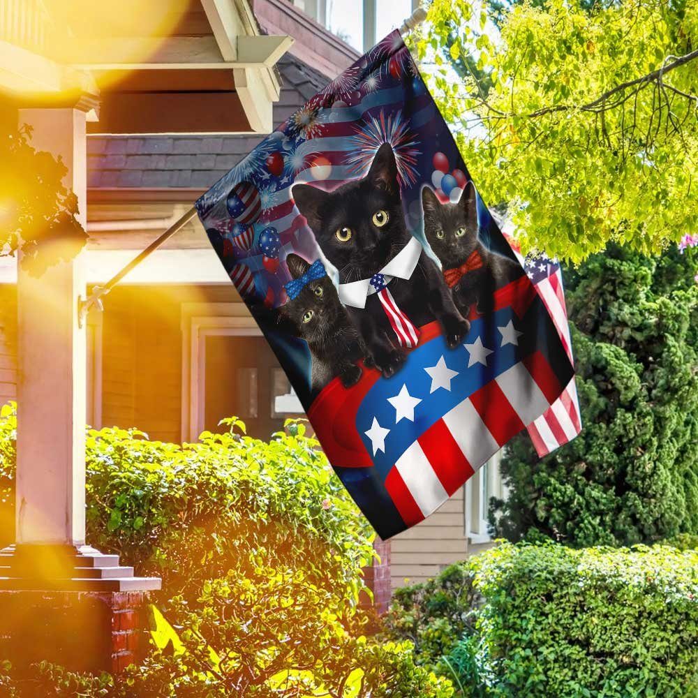 Three Black Cats Patriotic Hat Flag