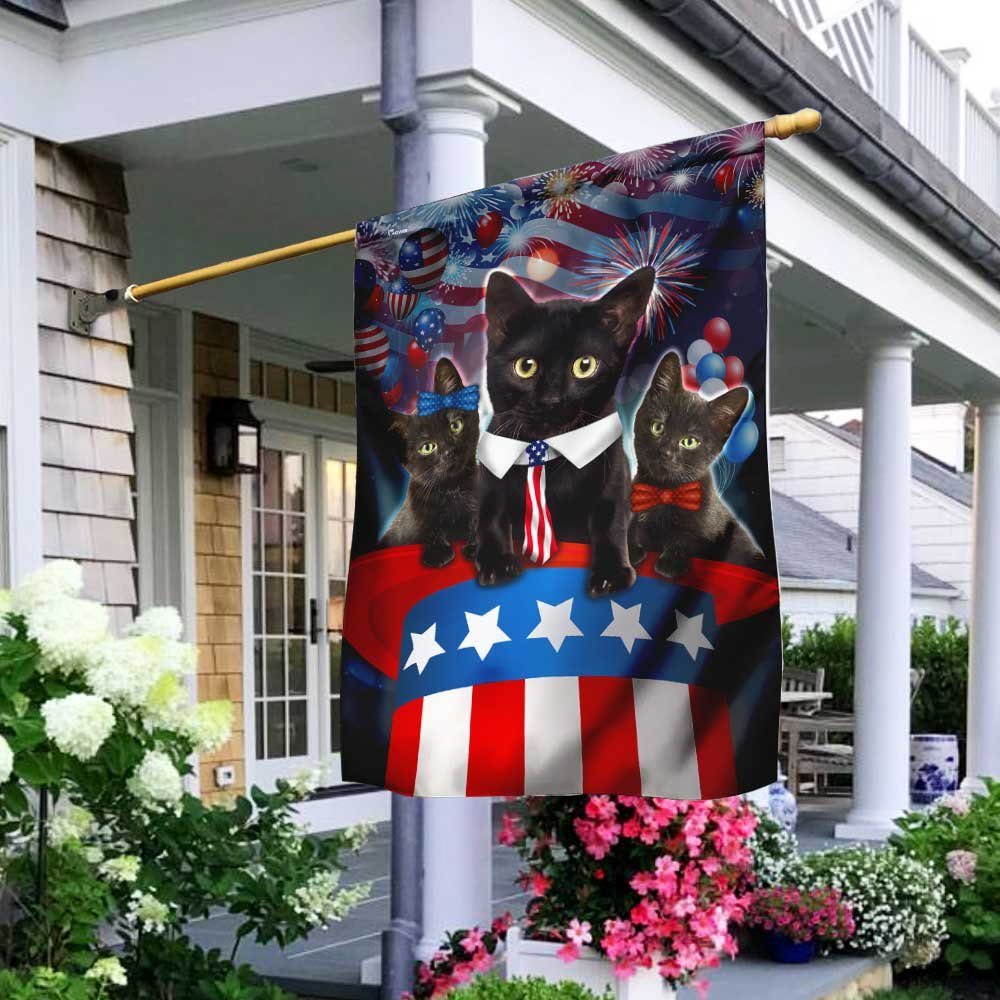 Three Black Cats Patriotic Hat Flag